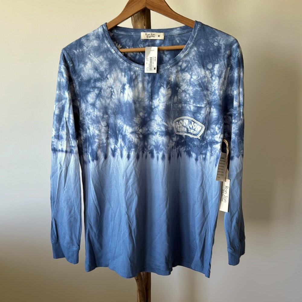 RON‎ JON NWT Surf Shop Long Sleeve Blue & White Tie Dye T-Shirt Medium